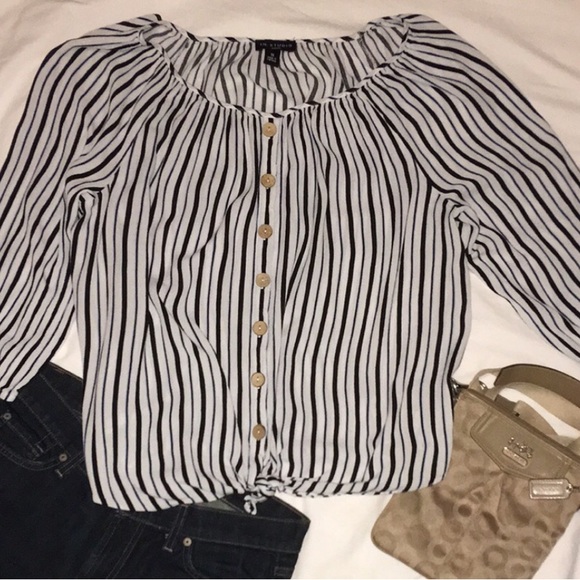 I.N. Studio Woman Boho Vertical Stripes Balloon Sleeves 3/4 1X - Picture 1 of 8